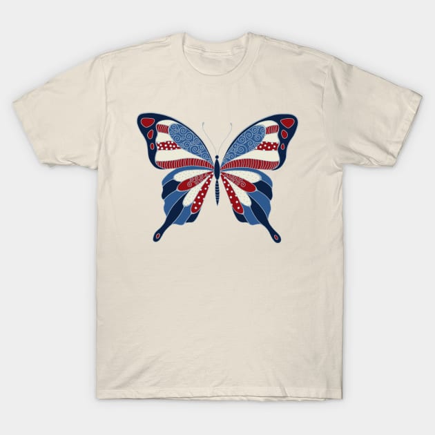 Patriotic Red White and Blue Butterfly T-Shirt by crookedlittlestudio